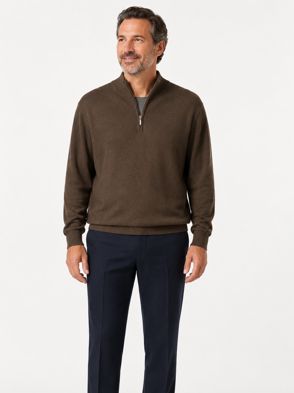 J.Hilburn Brown 100% Cashmere Half-Zip Knit Sweater Men’s XL
